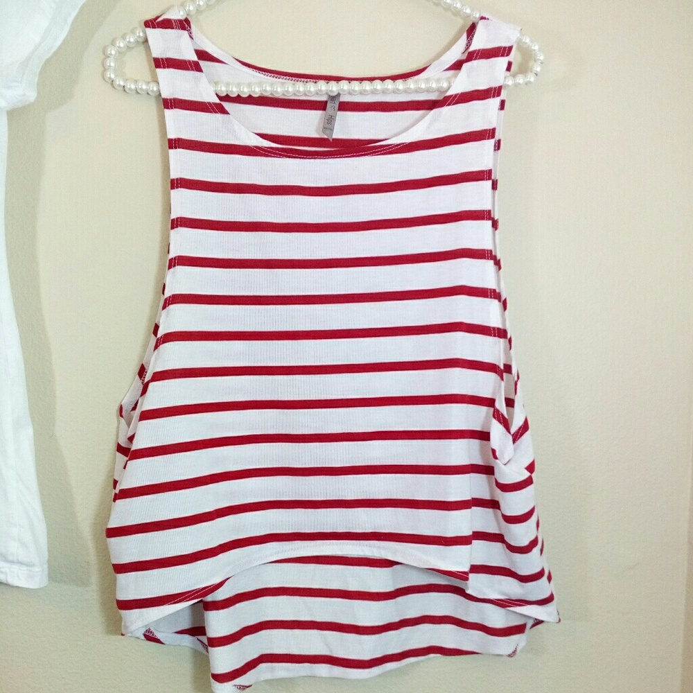 high low red and white striped shirt